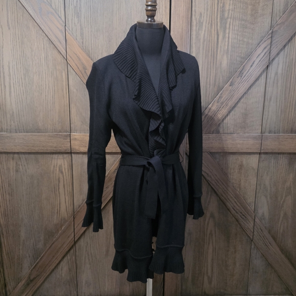St. John Sweaters - St. John Ruffle Black Knit Cardigan